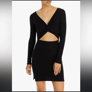 Fore Ribbed Knit Mini Dress Women's S Black Cut Out V-Neck Long Sleeves NWT